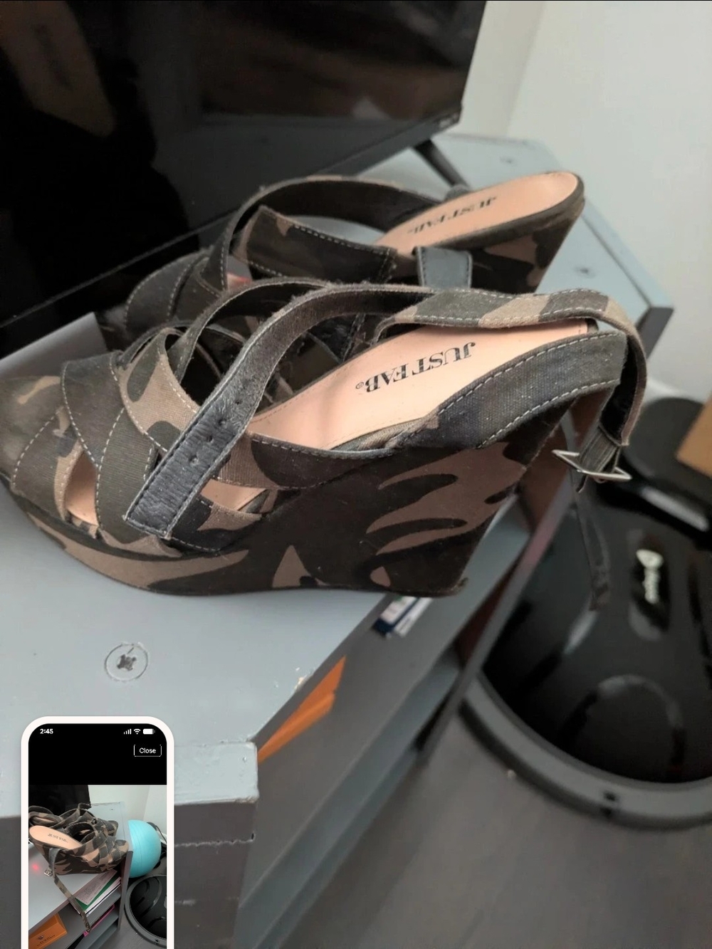 JustFab Camouflage Strappy Wedge Sandals - Brown & Black
